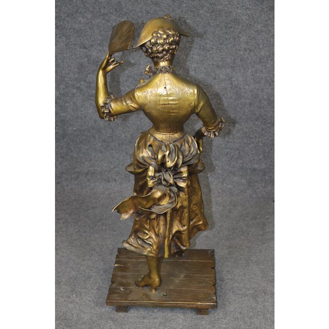Late 19th Century 19th C. Large Belle Epoque Bronze Statue of Lady With Fan Signed Paul Dubois For Sale - Image 5 of 13