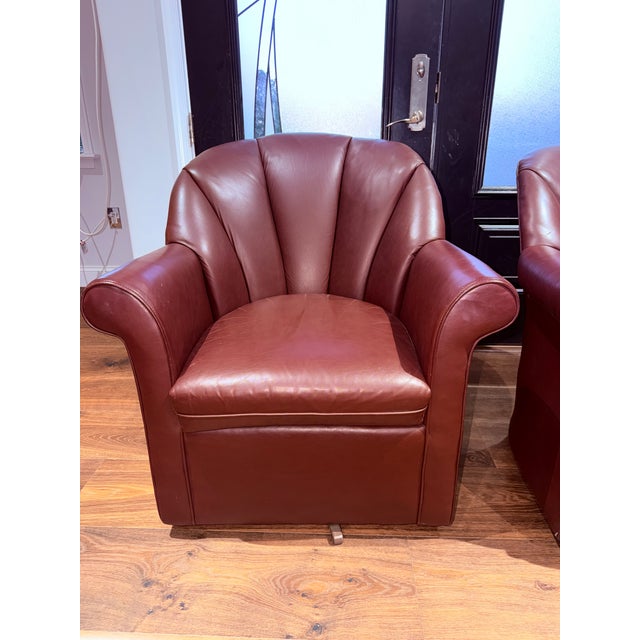 Pair of Vintage Hancock & Moore Burgundy Leather Swivel Lounge Chairs With Matching Ottomans, 1988 For Sale - Image 6 of 18