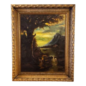 Antique Landscape Painting Oil on Canvas Signed Gilchrist 1921