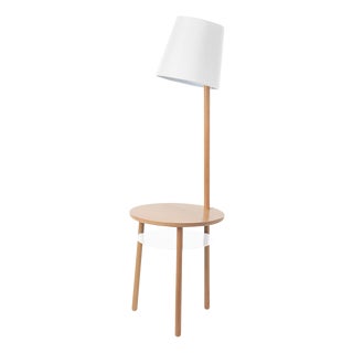 White Lampshade Josette Lamp Side Table in Natural Ash by Harto For Sale