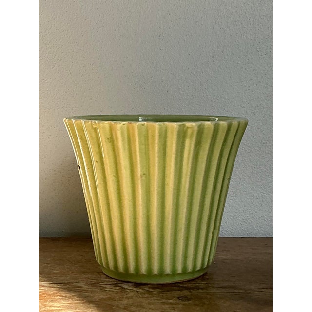 Vintage Boho French Glazed Ceramic Pleated Vase For Sale In West Palm - Image 6 of 6