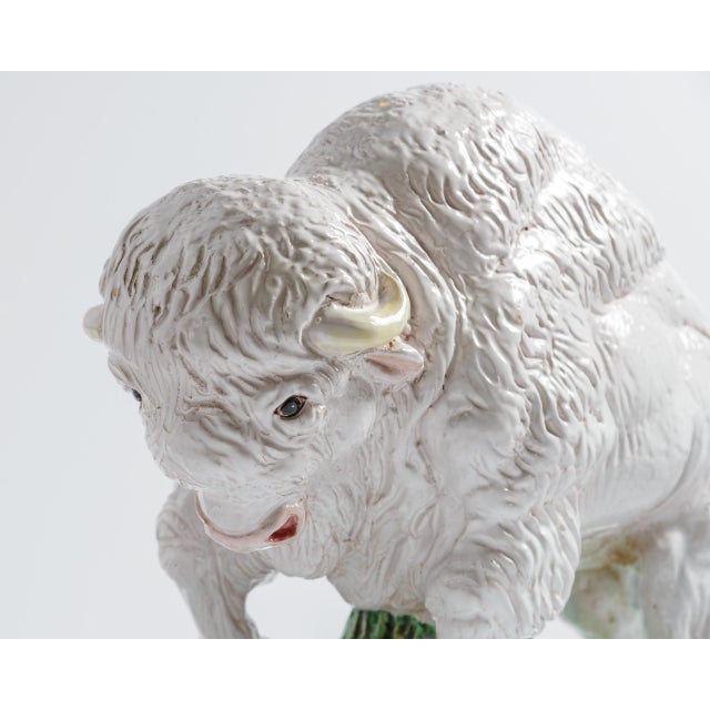 Mid-20th-Century Large Italian White Glazed Terracotta Ceramic Buffalo Bison Sculpture For Sale In West Palm - Image 6 of 7