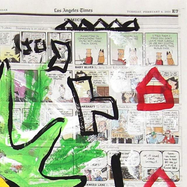 Dynamic Duo - Original Comic Pop Art Acrylic Painting on La Times Newspaper For Sale - Image 4 of 6
