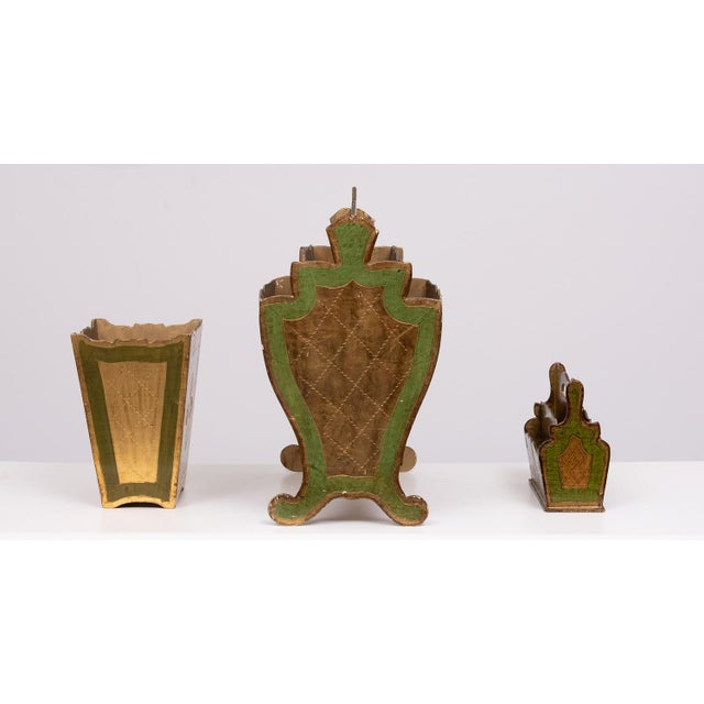 Florentine Newspaper Rack, Letter Holder & Paper Basket, Italy, 1960s, Set of 3 For Sale - Image 11 of 18
