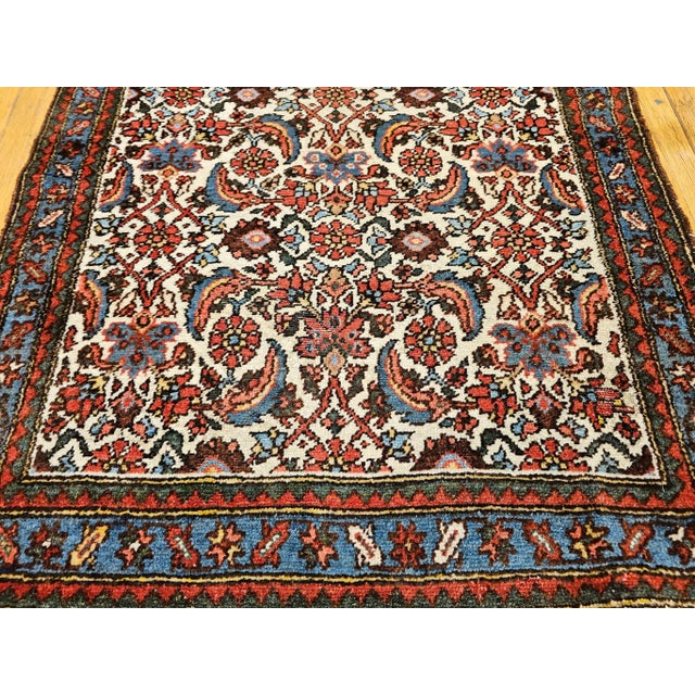 Vintage Persian Malayer Runner, Hand-Knotted Wool, Ivory, 1920s For Sale - Image 11 of 12