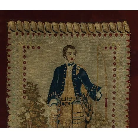 Lovely Victorian 19thC needlework featuring a Scottish 'J' Archer! Art: 14" x 22 1/2" Frame: 21" x 29 1/4"