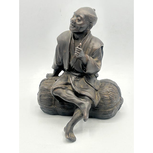 Japanese Meiji Bronze Okimono Seated Pipe Smoker, Signed Toko, C. 1890 For Sale - Image 9 of 17