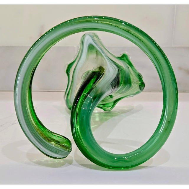 Mid-Century Modern Emerald Swirl Murano Style Handkerchief Vase For Sale - Image 9 of 9