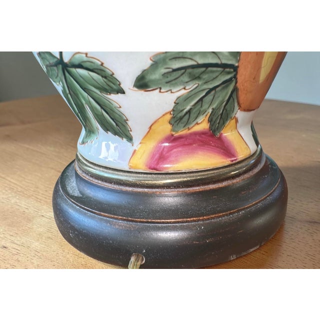 Vintage Chinoiserie Fruit & Lotus Porcelain Brass Table Lamp For Sale - Image 10 of 11