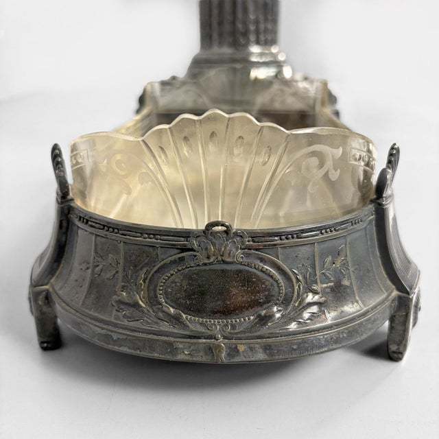 Metal Art Nouveau Italian Silver-Plated Metal and Glass Sculptural Centrepiece, 1930s For Sale - Image 7 of 16