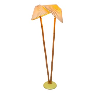 Mid-Century Modern Bamboo Floor Lamp with Yellow Metal Base, 1959 For Sale