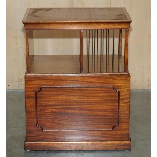 Brown Flamed Hardwood & Brown Leather Sliding Book Tables, Set of 2 For Sale - Image 8 of 18