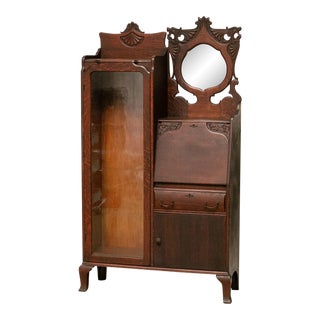 Late 19th Century Tiger Oak Victorian Secretary Curio Display For Sale