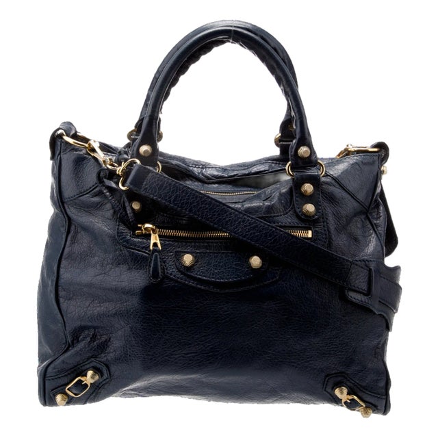 Vintage Balenciaga Moto Giant 12 Velo Bleu Obscur Navy Lambskin Leather Bag For Sale