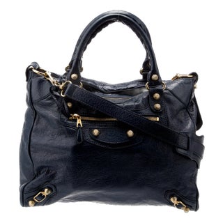 Vintage City Balenciaga Moto Giant 12 Velo Bleu Obscur Navy Lambskin Leather Bag For Sale
