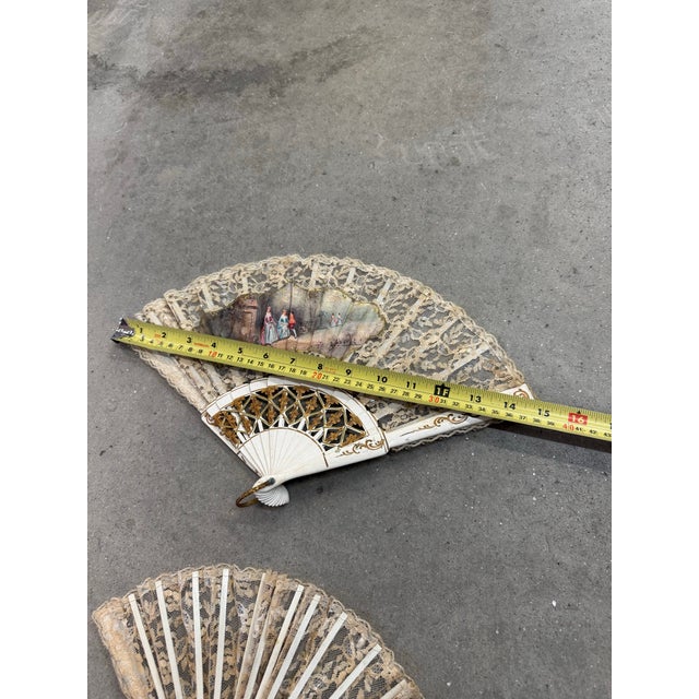Pair of Antique 18th Century Hand Painted Fan Folded Chinese Signed For Sale - Image 4 of 9