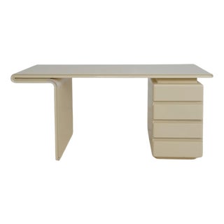 Cream Lacquered Curved Desk For Sale