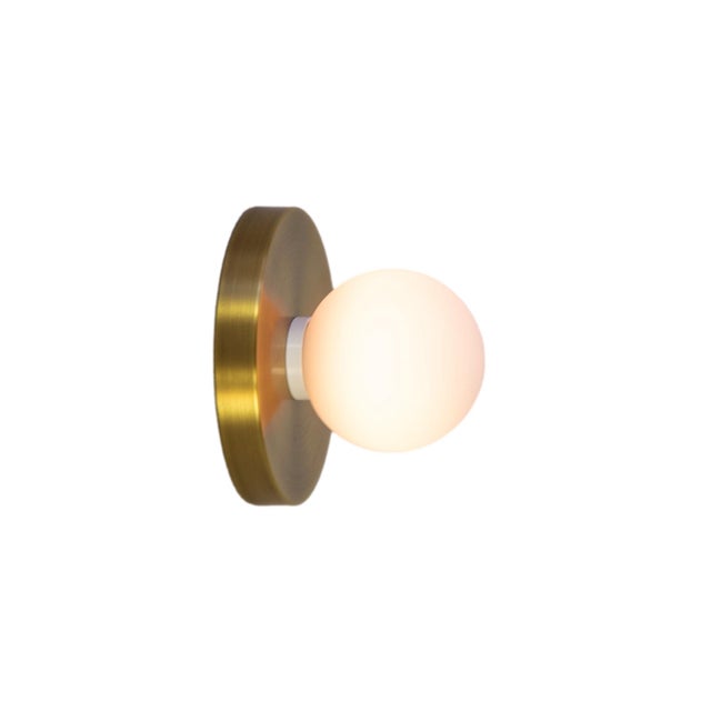 Globe Sconce Brushed Brass, 3 Inch Glass Globe, by Research.Lighting, Modern, Minimal For Sale In New York - Image 6 of 6