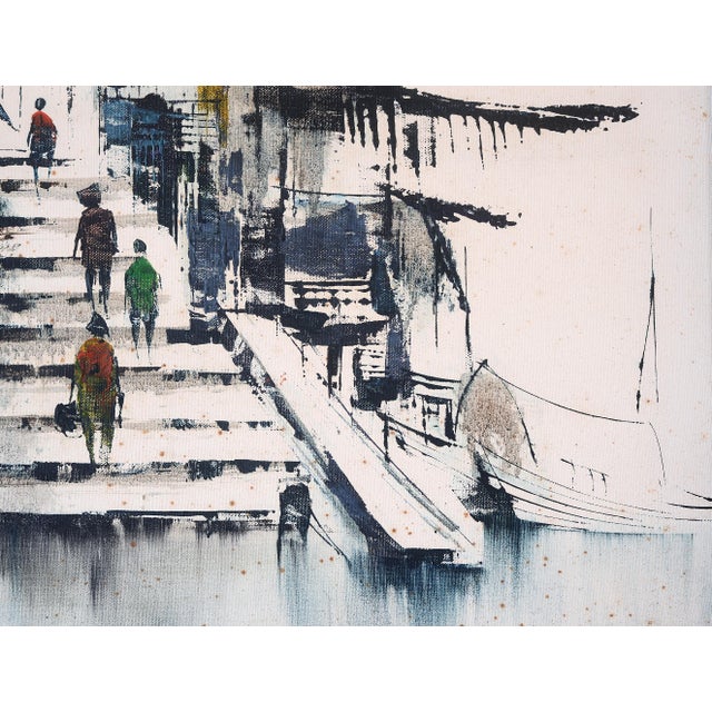 Mid Century Asian Seaside Village Watercolor Painting For Sale - Image 4 of 15