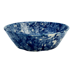Antique British Blue & White Spongeware Flat-Bottom Bowl – Folk Art Pottery