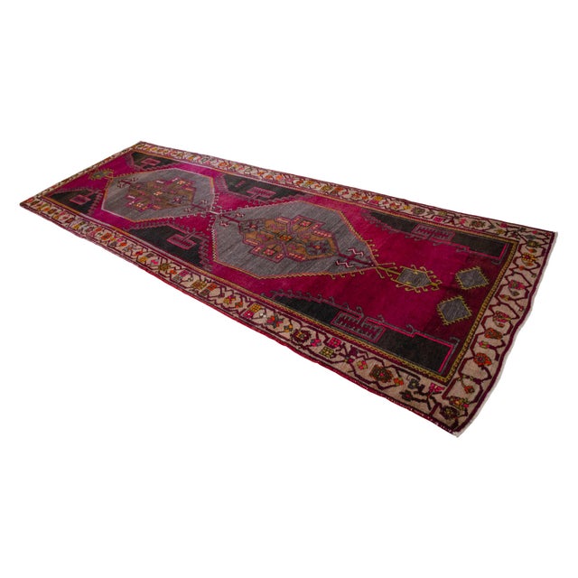 Dark Pink Vintage Hand Knotted Turkish Area Rug Large Runner Rug Gallerie Rug- 5′9″ X 16′3″ For Sale - Image 8 of 17
