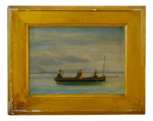 Costantino Prinetti, Lake View, Mid-19th Century, Oil on Canvas, Framed