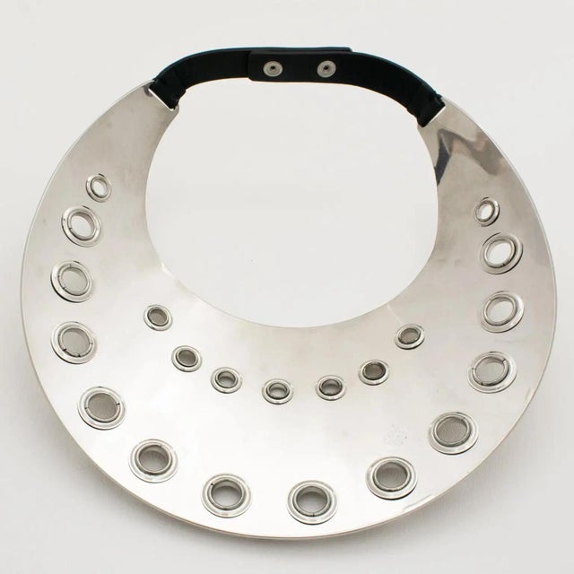 Sonia Rykiel Silvered Metal Bib Necklace with Blue Glass Cabochons For Sale - Image 12 of 14