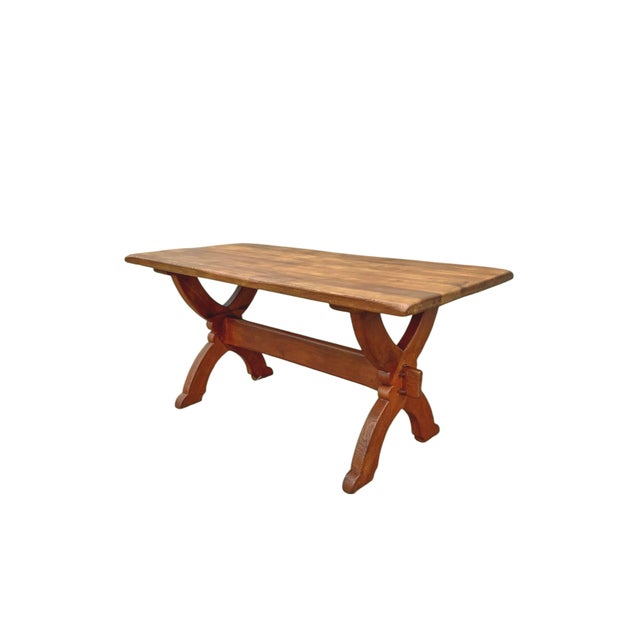 Mid-Century Solid Oak Dining Table with X-base and cross bar by Bram Sprij, manufacturer Sprij Meubelen Nederland...