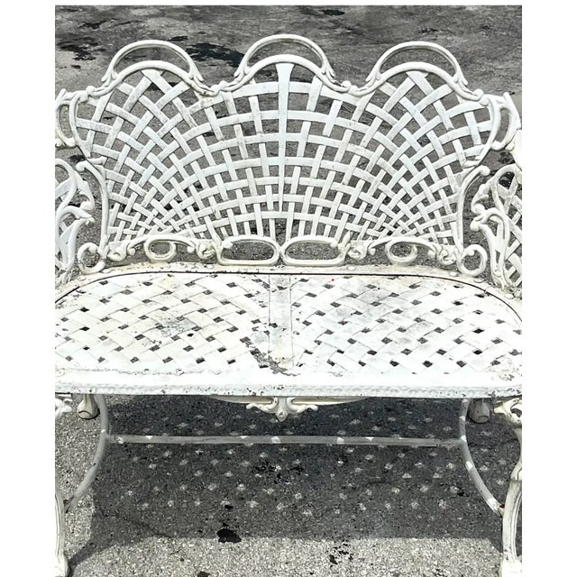 Vintage Regency Web Wrought Iron Bench For Sale - Image 10 of 12