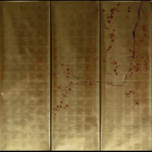 Plum Blossom Hand Painted Wallpapers on Gold Metallic Panel - 3 Panels