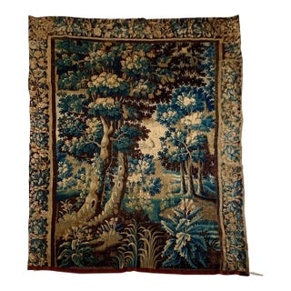 Antique 17th Century Flemish Verdure Vertical Landscape Tapestry For Sale