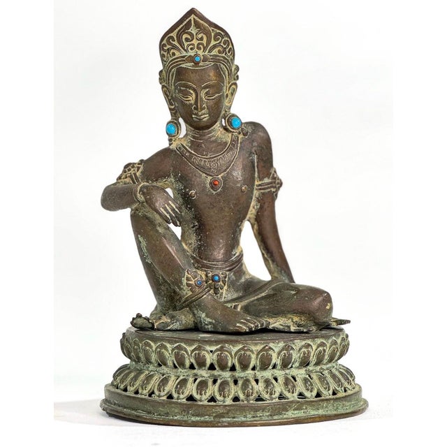 19th century, sculpture sits on separate base. Inlaid with pink and blue cabochons. Provenance: The Collection of Olga &...