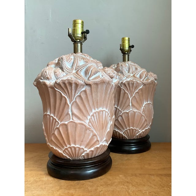 Terra Cotta Vintage Frederick Cooper Shell Lamps - Pair For Sale - Image 8 of 12