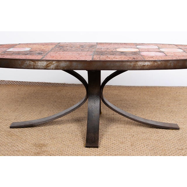 1960s Coffee Table in Lava Stone, Ceramic and Steel by Jean Jaffeux, 1960s For Sale - Image 5 of 15
