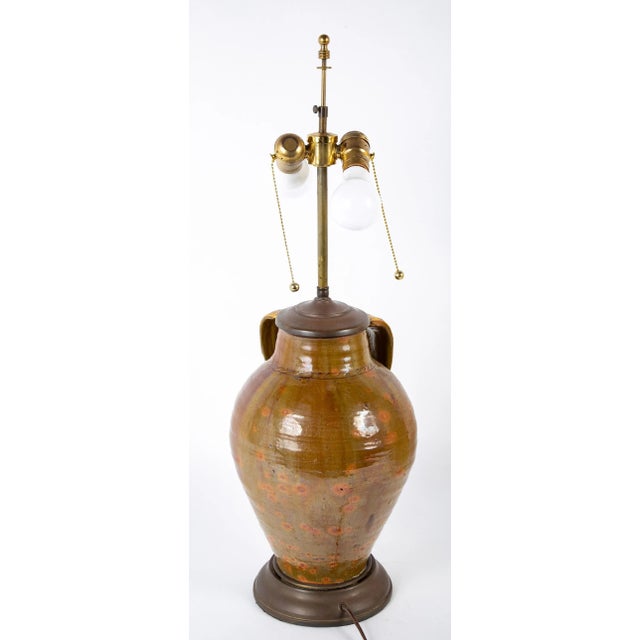 18th Century Spanish Glazed Ceramic Jar Mounted as a Table Lamp For Sale - Image 9 of 12