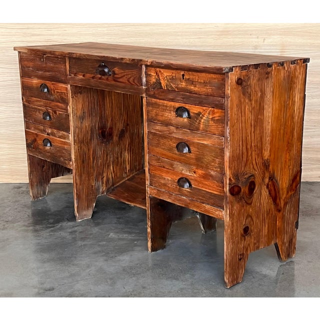 1920's Spanish Secretaire Pine Work Pedestal Desk For Sale In Miami - Image 6 of 18