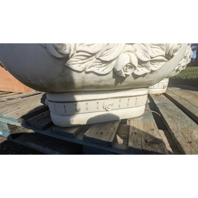 Monumental Italian Rose Marble Jardinières Garden Planters - Set of 2 For Sale - Image 10 of 12