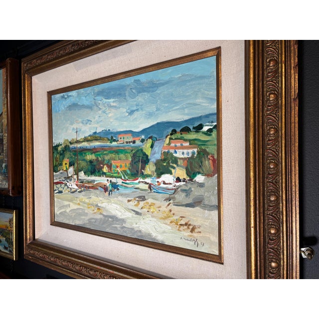 1960s Robert Mendoze Original Oil Painting, French Coastal Harbor, Signed and Dated 1967, Framed For Sale - Image 5 of 11