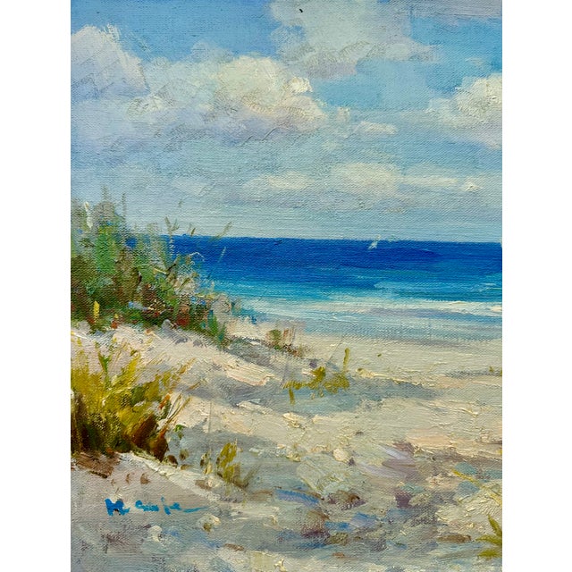 Contemporary Coastal Beach Seascape Oil Painting on Canvas, Unstretched, by H. Cole For Sale - Image 6 of 6