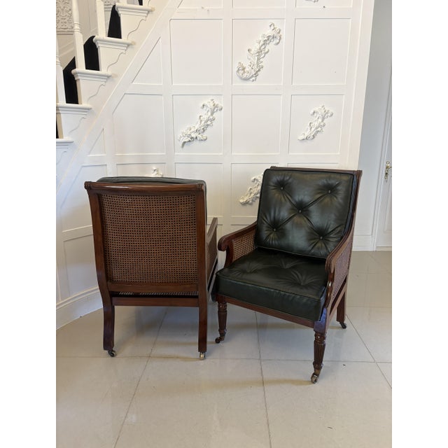 Set of Antique Edwardian Mahogany Library Bergere Chairs, 1900 For Sale - Image 4 of 15