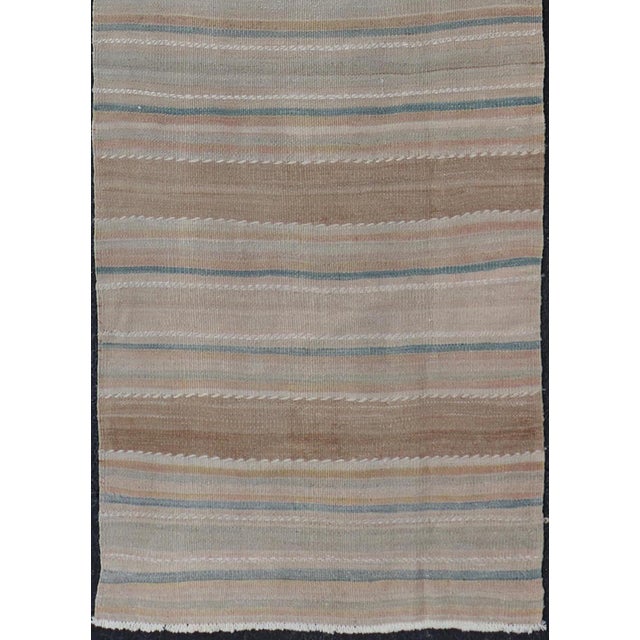Mid 20th Century Vintage Turkish Kilim Runner Neutral Striped Beige Brown Wool Flatweave For Sale - Image 5 of 11
