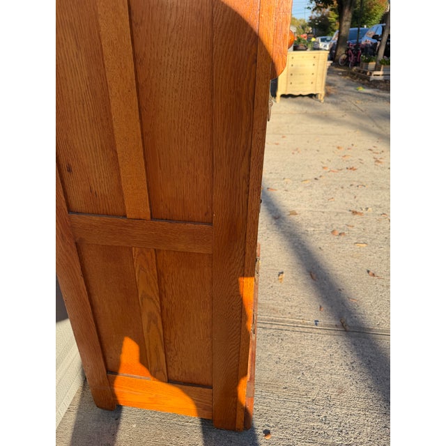 Late 19th Century Antique Victorian Eastlake Oak Highboy Dresser With Knapp Joints and Carved Sunburst Crest For Sale - Image 5 of 12