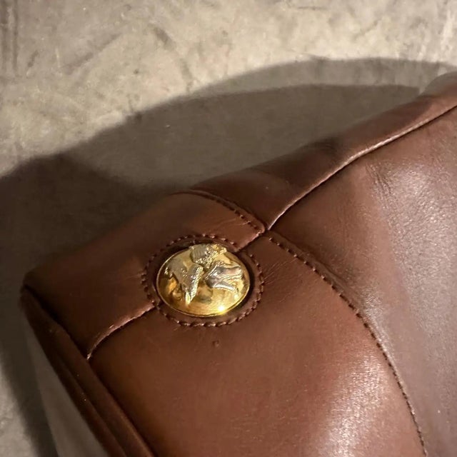 Brown 1980s Iconic Cognac Brown Leather and Brass Backpack by Salvatore Ferragamo For Sale - Image 8 of 13