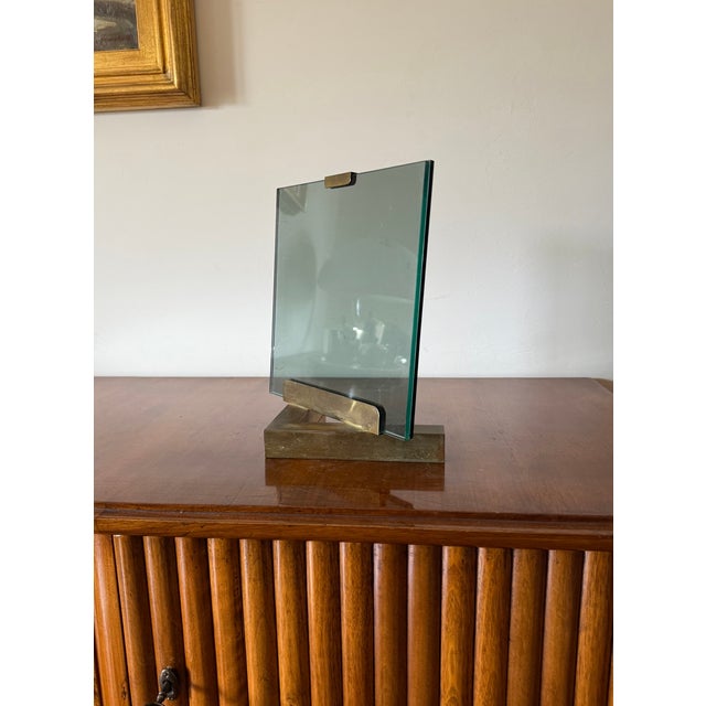 Brass Hollywood Regency Brass & Glass Picture Frame, in the Manner of Gabriella Crespi Italy 1970s For Sale - Image 8 of 15