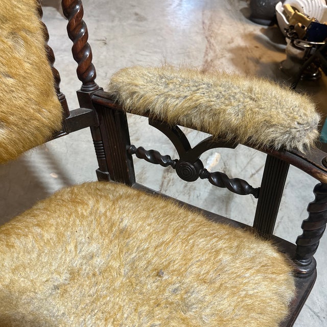 Vintage Faux Fur Barley Twist Rocking Chair For Sale In Atlanta - Image 6 of 12