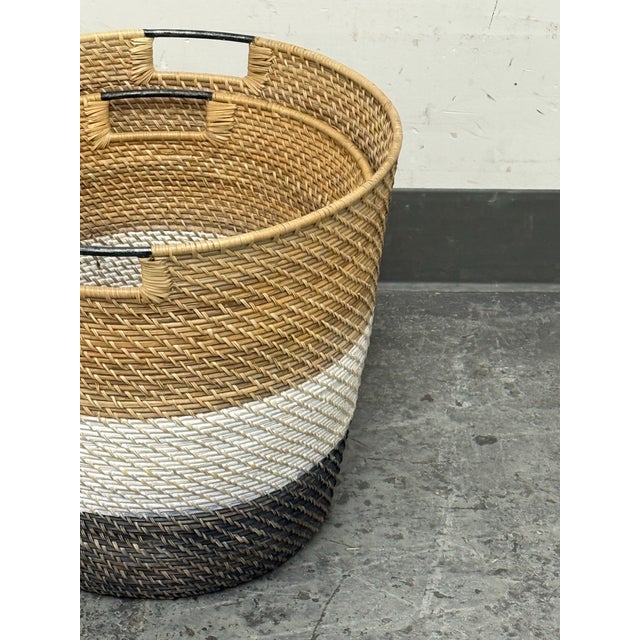 Palecek Bixby Coastal Beach Rattan Nautical Baskets - Set of Two For Sale - Image 10 of 12