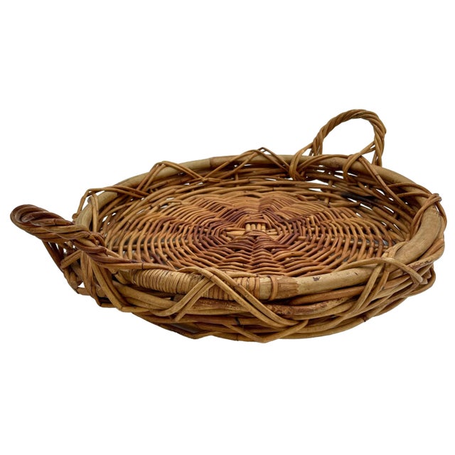 Contemporary Large Vintage Woven Basket Tray For Sale - Image 3 of 7