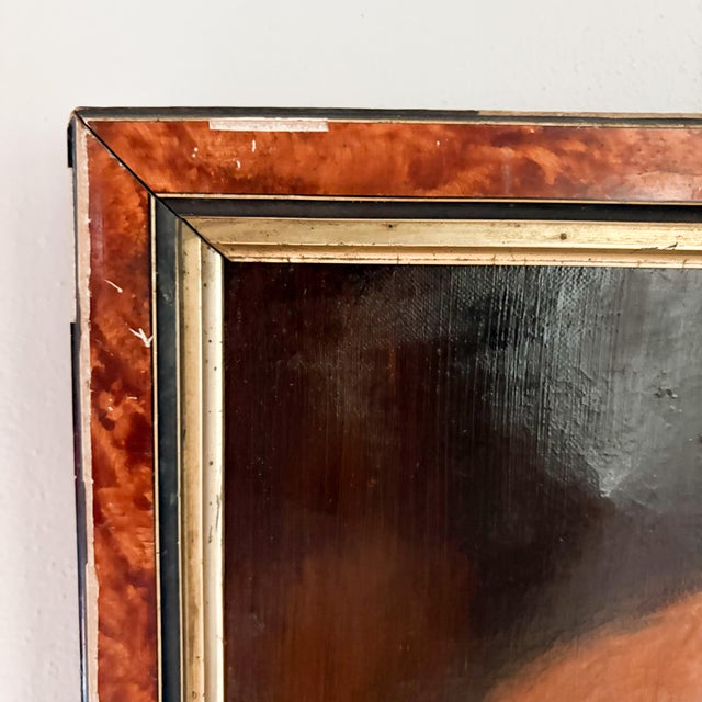 Distressed Antique Dog Oil Painting Framed, Late 1800's Portrait of a Dog For Sale In Boston - Image 6 of 18