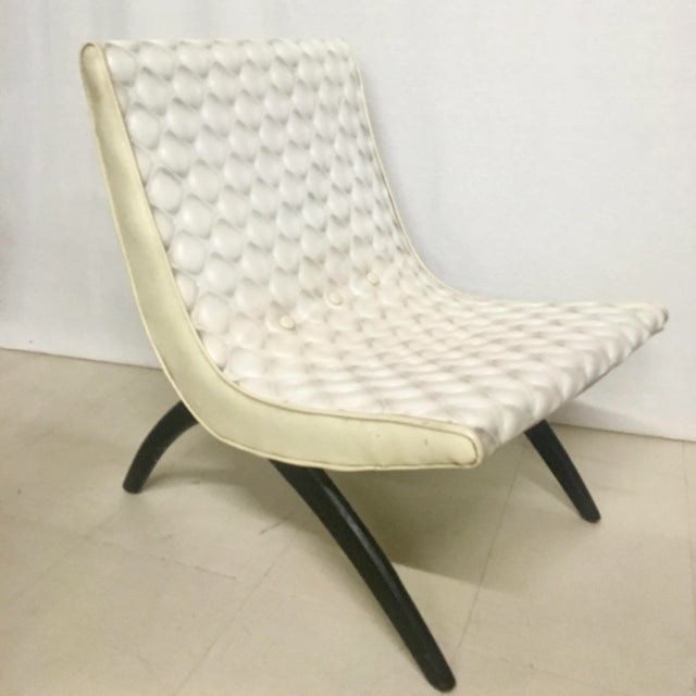 Vintage White Patterned Vinyl Scoop Chair For Sale - Image 9 of 9