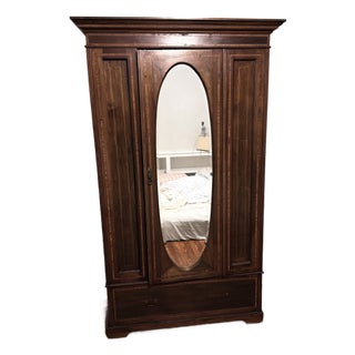 Late 19th Century Art Nouveau Oak Single Mirrored Door Wardobe For Sale